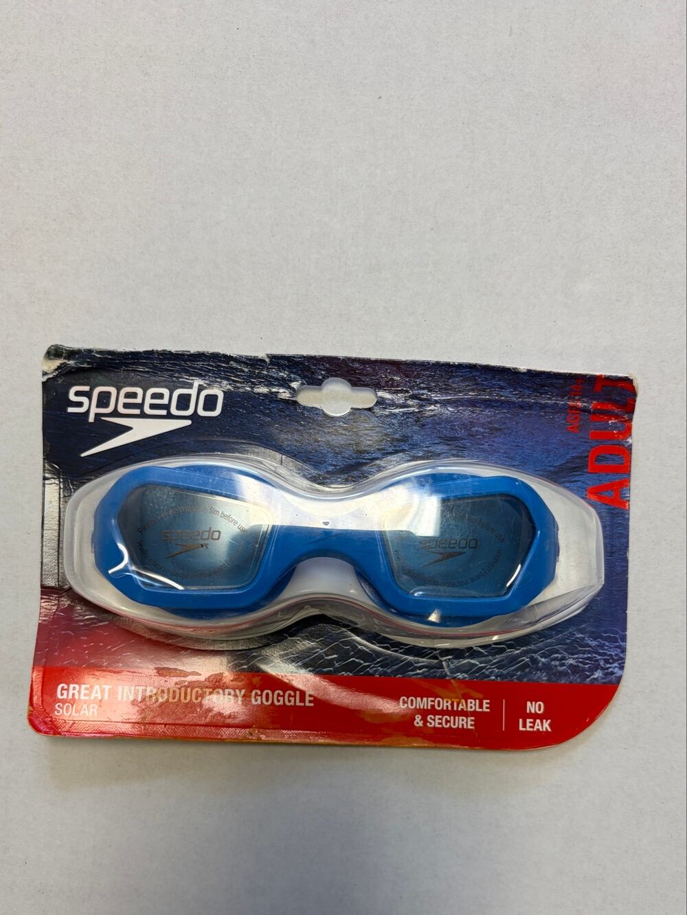 Speedo Solar Adult Swim Goggles Blue Anti-Fog UV Protection Ages 14+ NEW